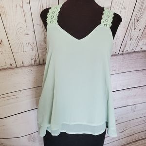 Kara and Kate lace strap chiffon tank top sage green Small